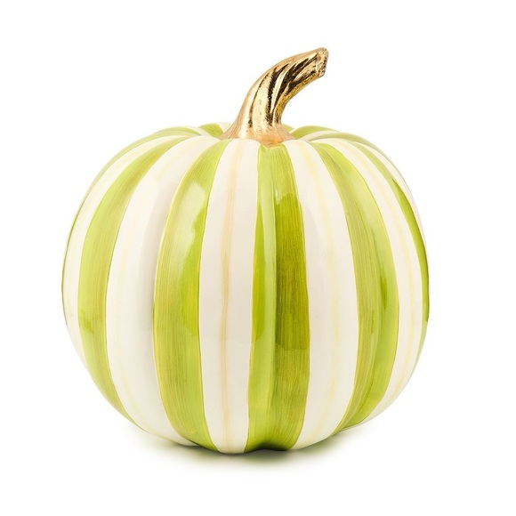 MacKenzie-Childs Other - Brand New MacKenzie-Childs Moss Green & White Stripe Medium Pumpkin, NWT.